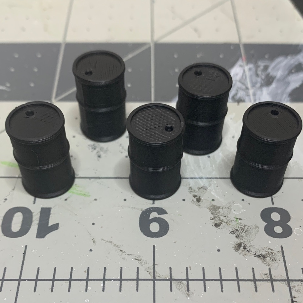 Set 5 of Black Miniature Barrels 1/72 Scale Wargames Tabletop Train Set WW2